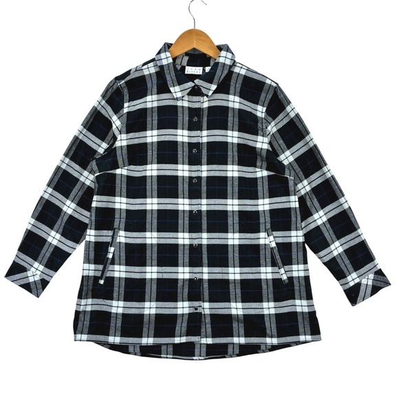 Joan Rivers Tops - Joan Rivers Plaid Flannel Shirt Women's LP Black Gray Button Up Petite Casual